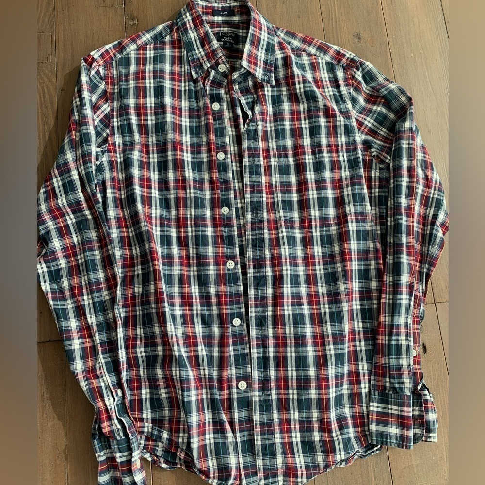 J. Crew Men Flex Washed Red Tartan Plaid Button Down Shirt